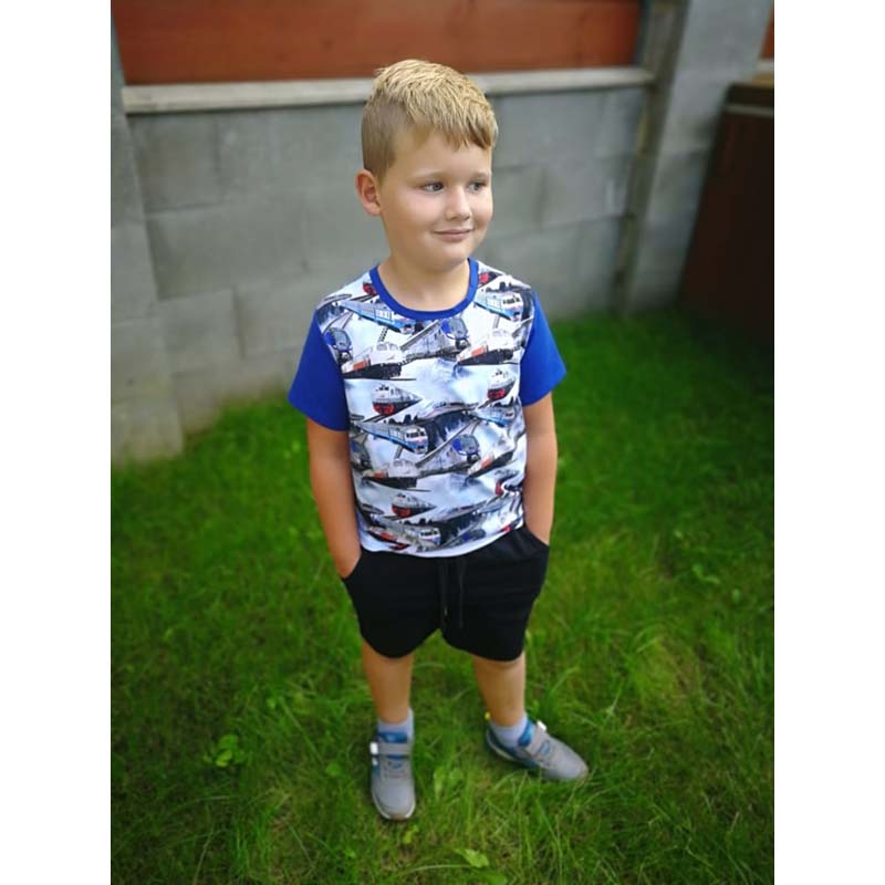 Dětské Tričko - Vlaky modrý rukáv