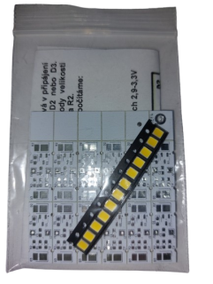 E LED TJ 123 Polostavebnice osvětlení do domečků, obsahuje PCB a LED, nutno doplnit rezistory a diodu, 12 kusů, bílé světlo teploty 6500K