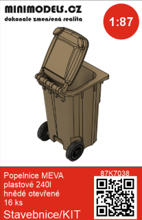 H0 Minimodels 7038 Popelnice MEVA plastová 240l hnědá otevřená (16ks)
